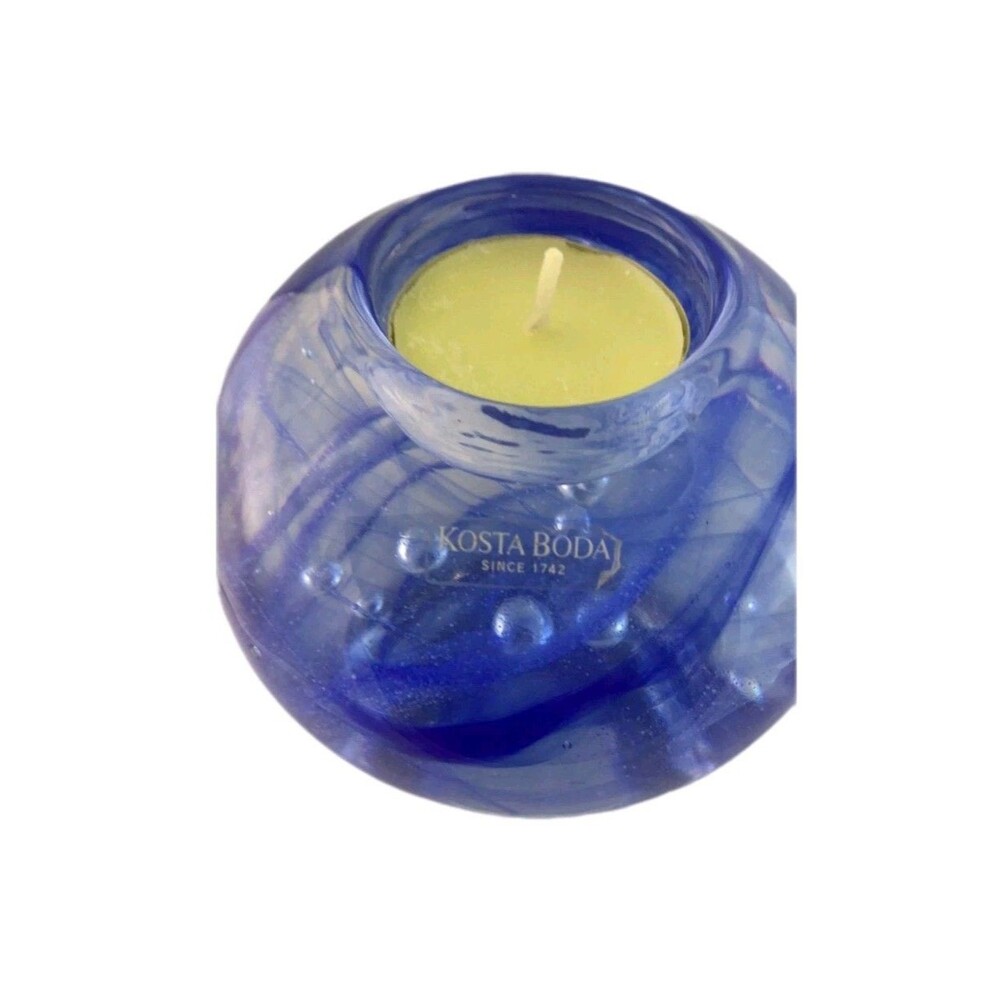 Vintage Kosta Boda Blue Moon Swirl Tea Light Candel Holder, Sweden